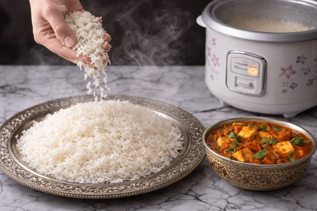 perfect fluffy rice made in a rice cooker