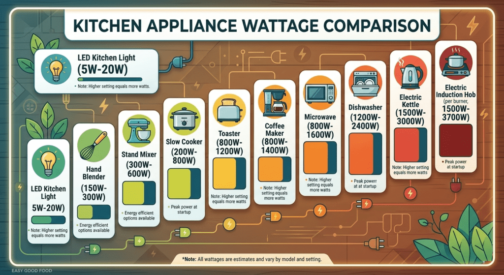 Kitchen appliance wattage comparison