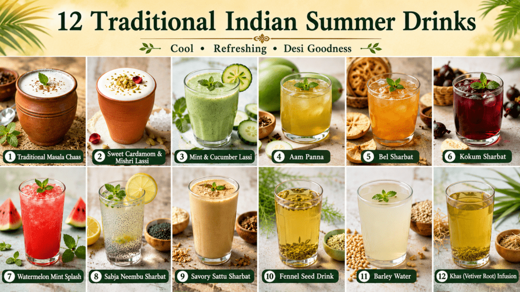 traditional Indian summer drinks for cooling, refreshment & gut health