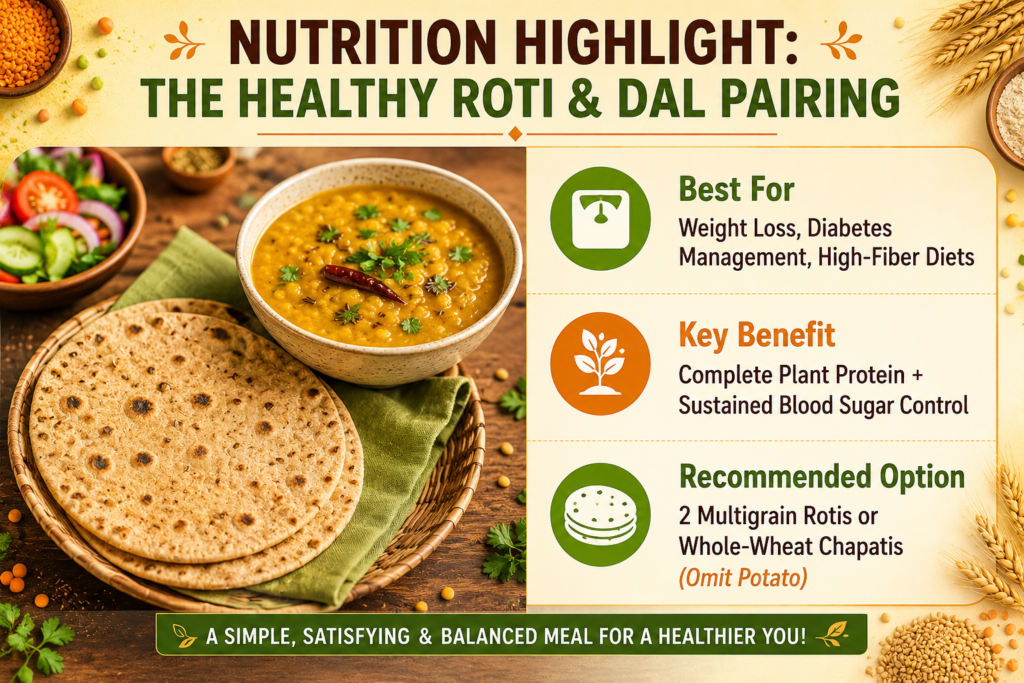 No Onion Garlic Chana Dal served with Healthy Rotis
